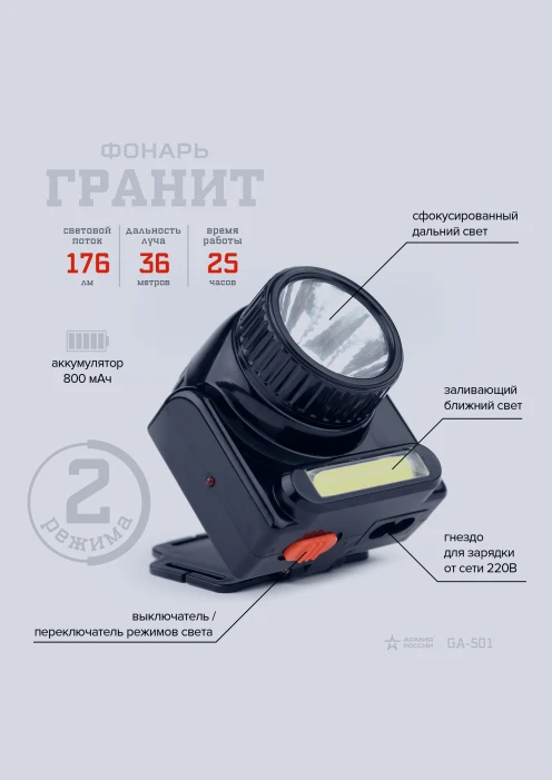 Купить фонарь «гранит» ga-501 налобный светодиодный эра «армия россии» по выгодной цене. - изображение 5